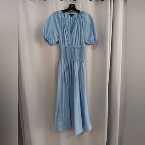 J.crew Provence smocked waist midi dress puffed sleeve XS Tall